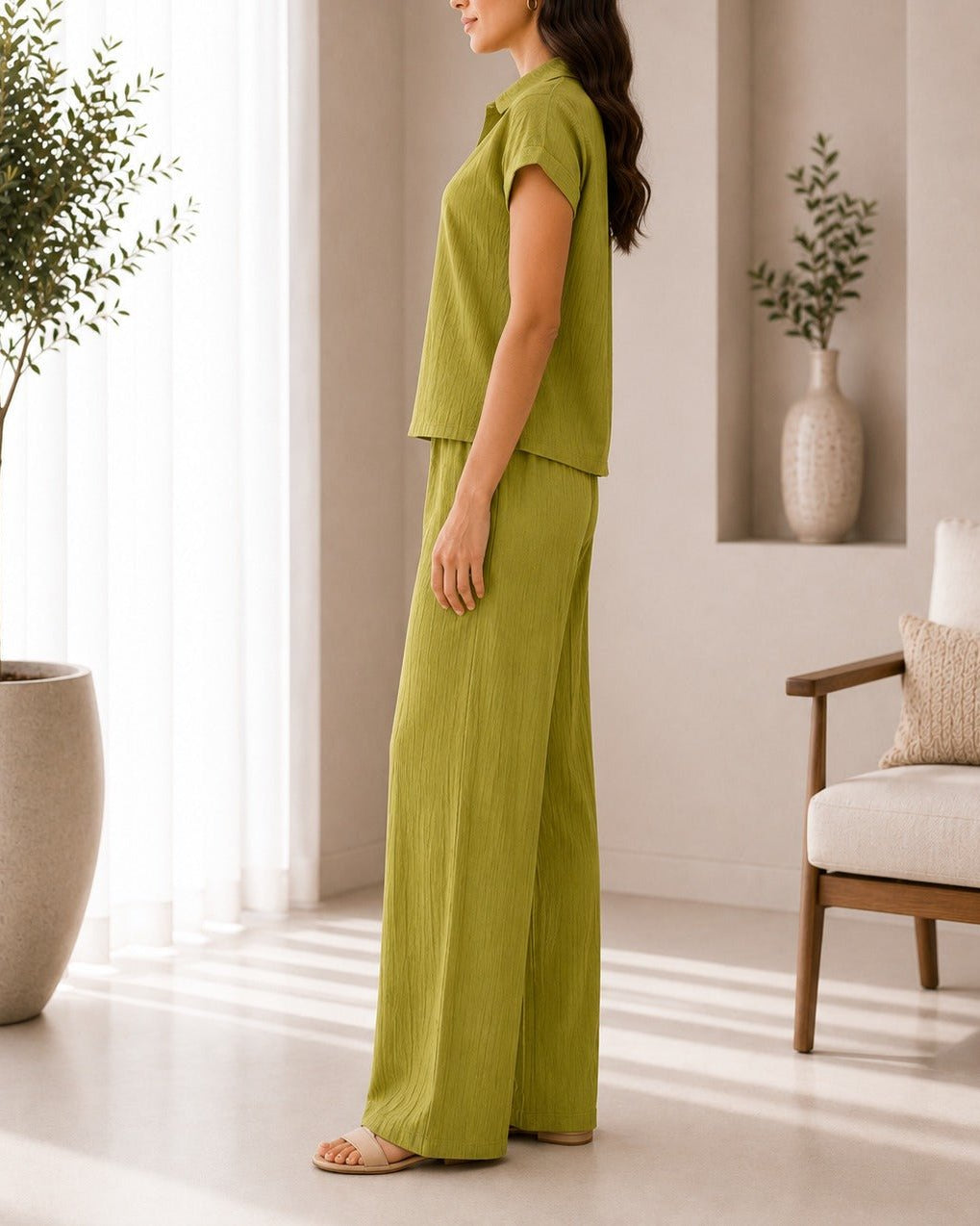 Ladies Olive Textured Two-piece New Feeling Set - StylePhase SA