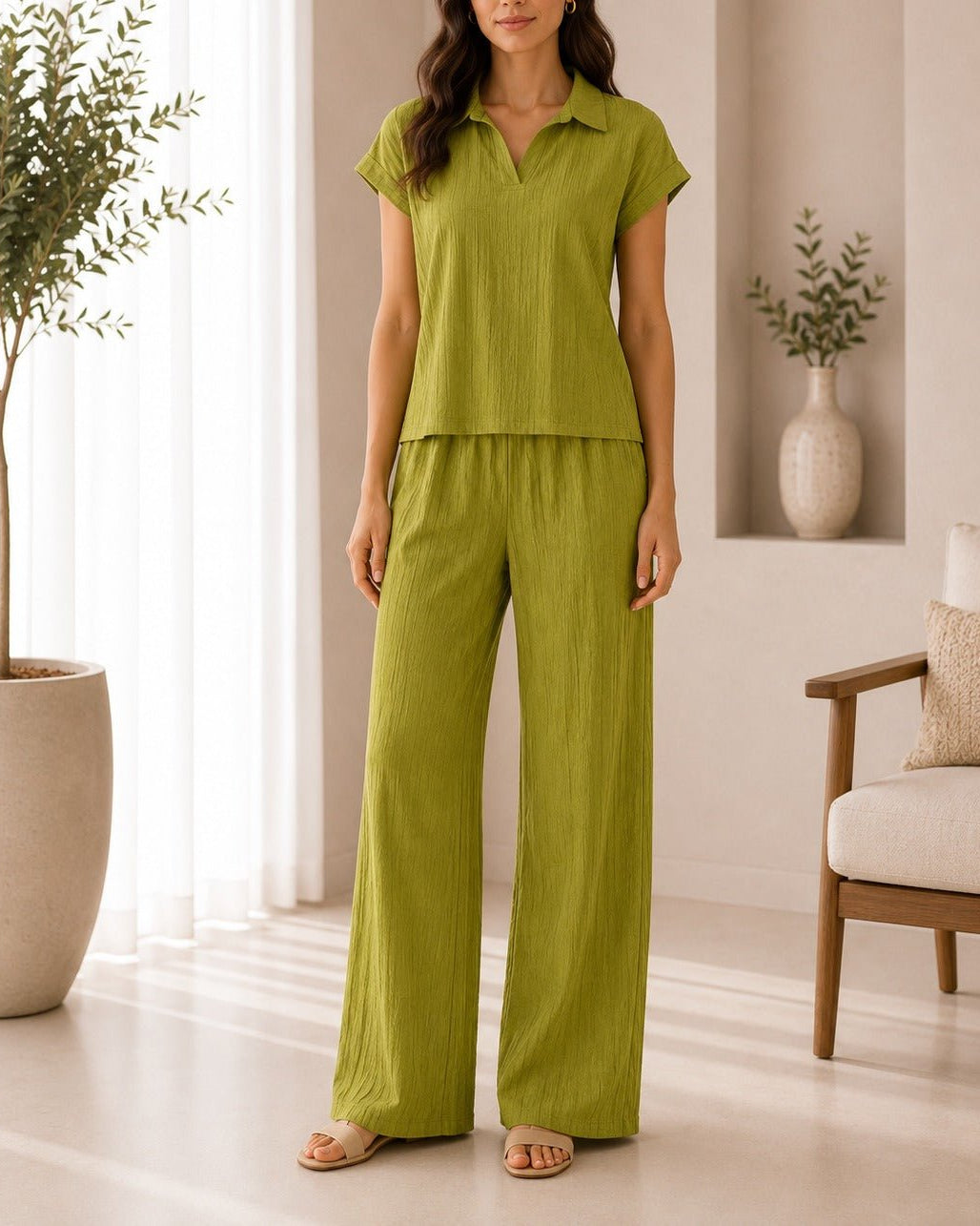 Ladies Olive Textured Two-piece New Feeling Set - StylePhase SA