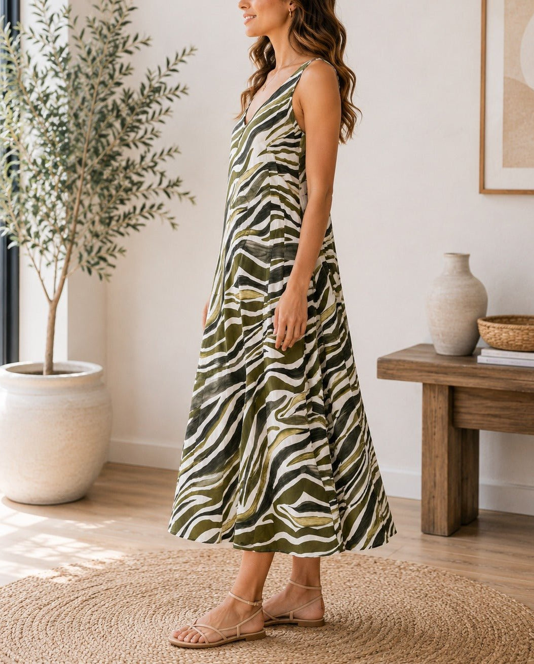Ladies Olive V Neck Maxi Dress - StylePhase SA