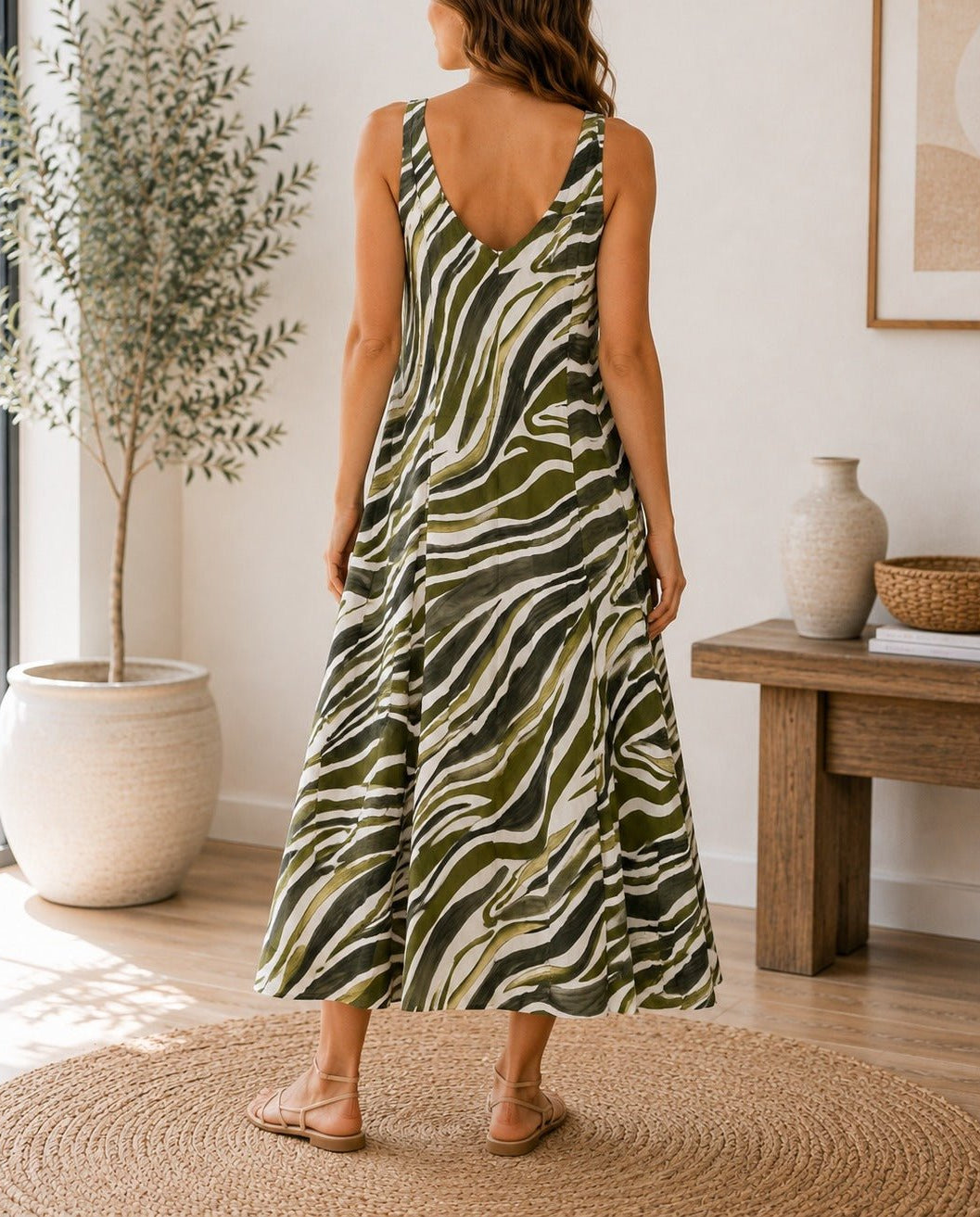 Ladies Olive V Neck Maxi Dress - StylePhase SA