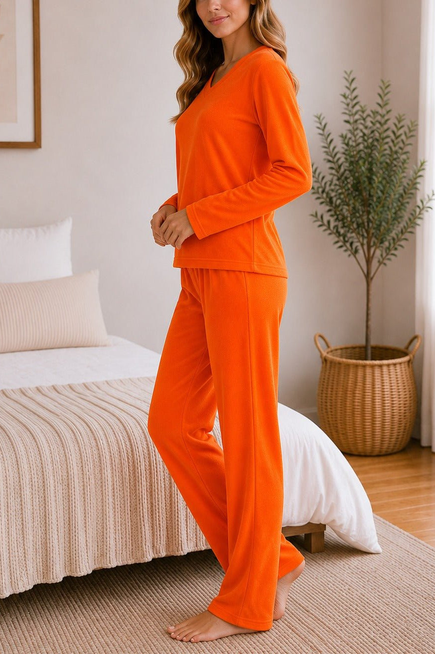 Ladies Orange Fleece Stripe Pyjama Set - StylePhase SA