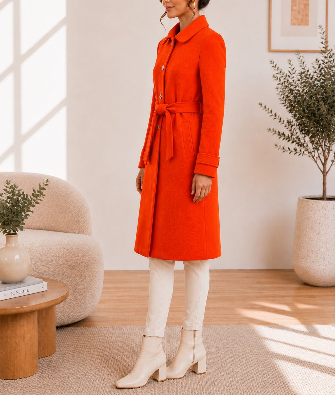 Ladies Orange Melton Collar Coat - StylePhase SA