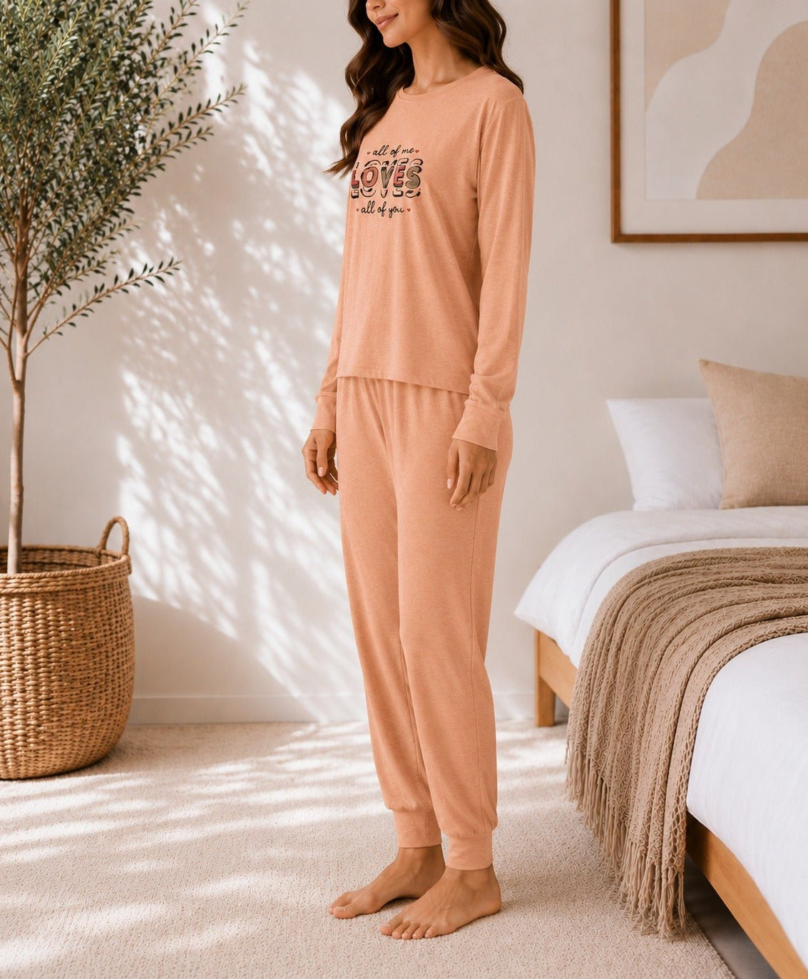 Ladies Peach Pj Set -All Of Me Loves All Of You - StylePhase SA