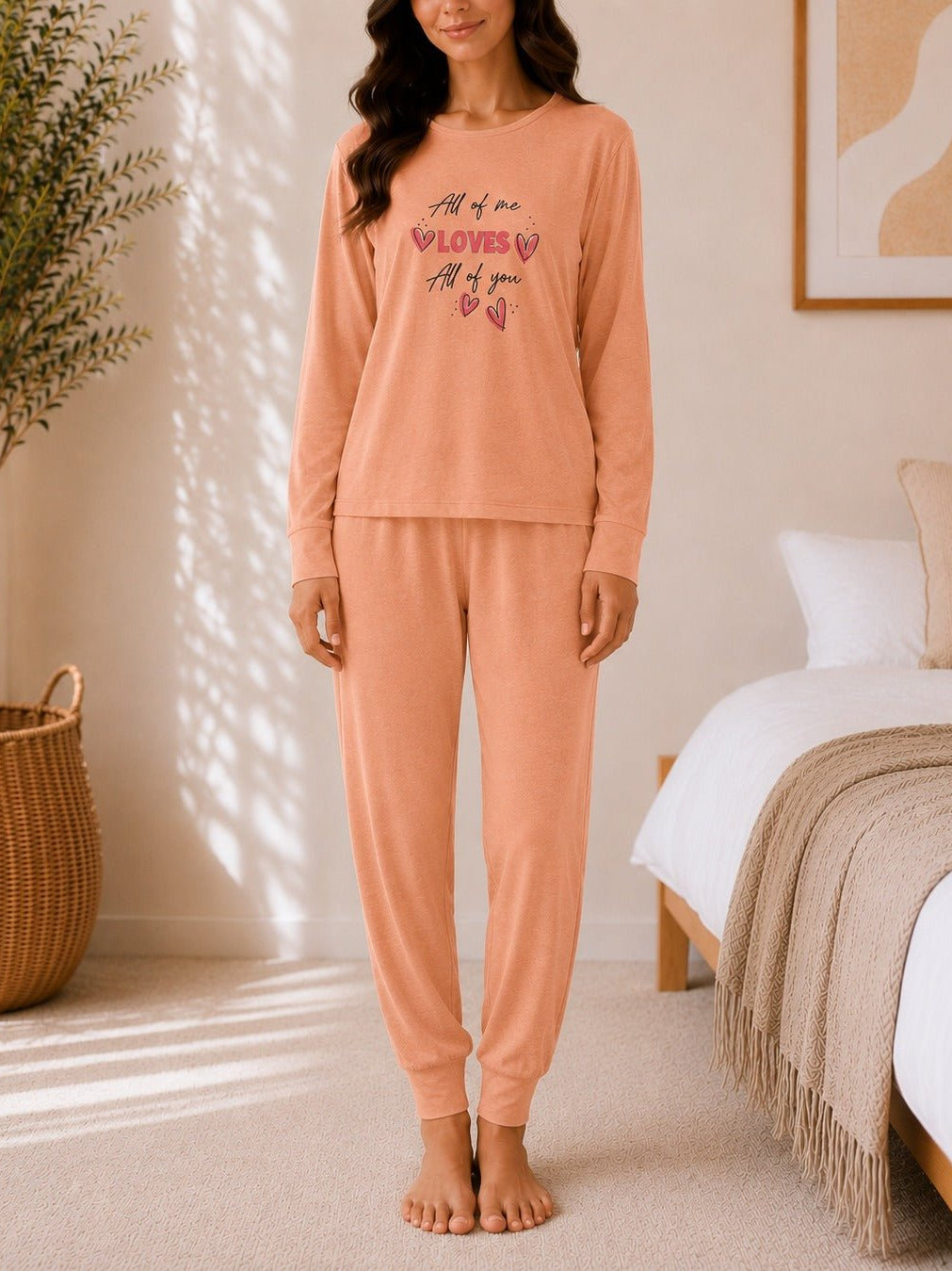 Ladies Peach Printed Pj Set -All Of Me Loves All Of You - StylePhase SA