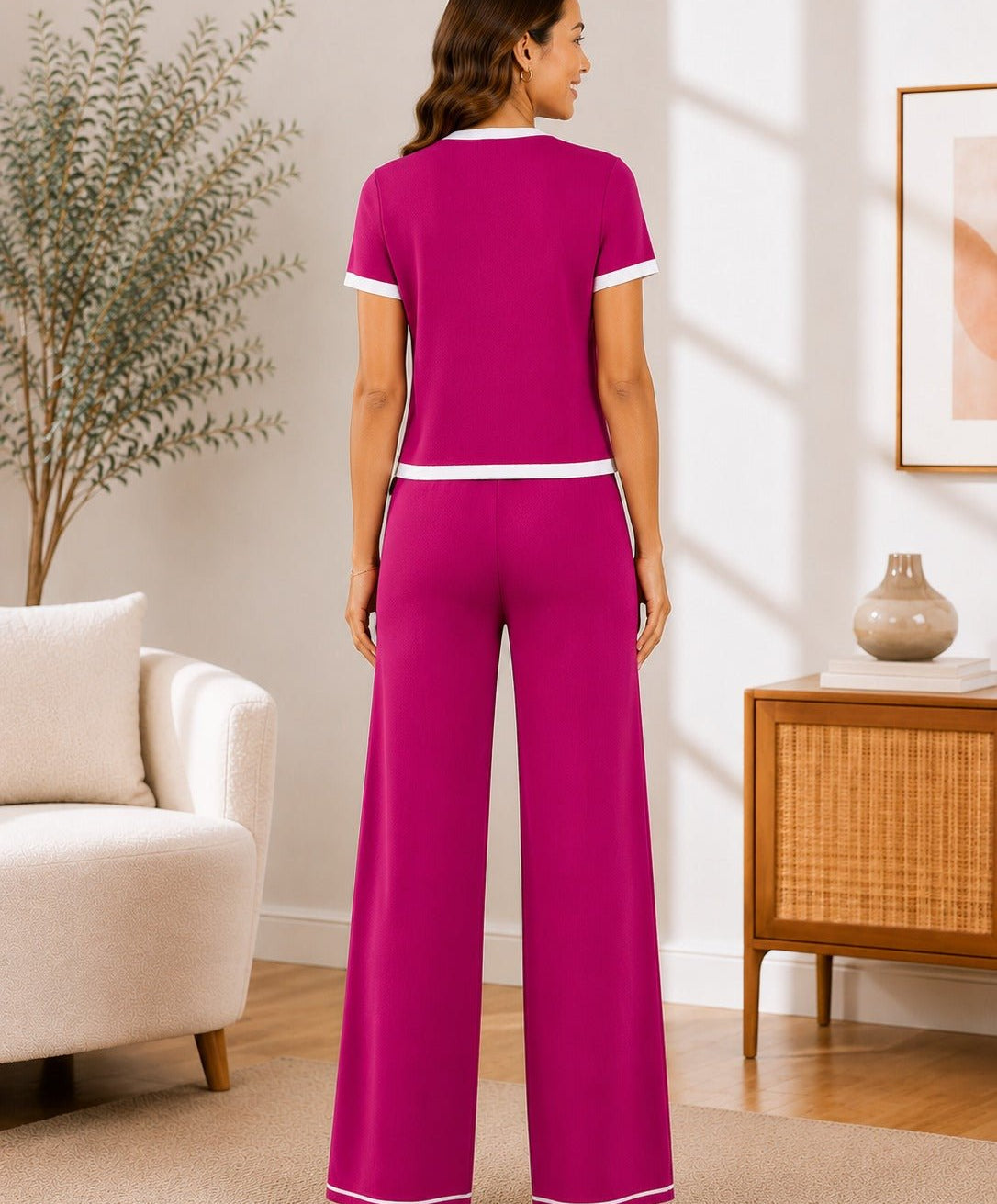 Ladies Pink Contrast Two-Piece Set- New Feeling - StylePhase SA