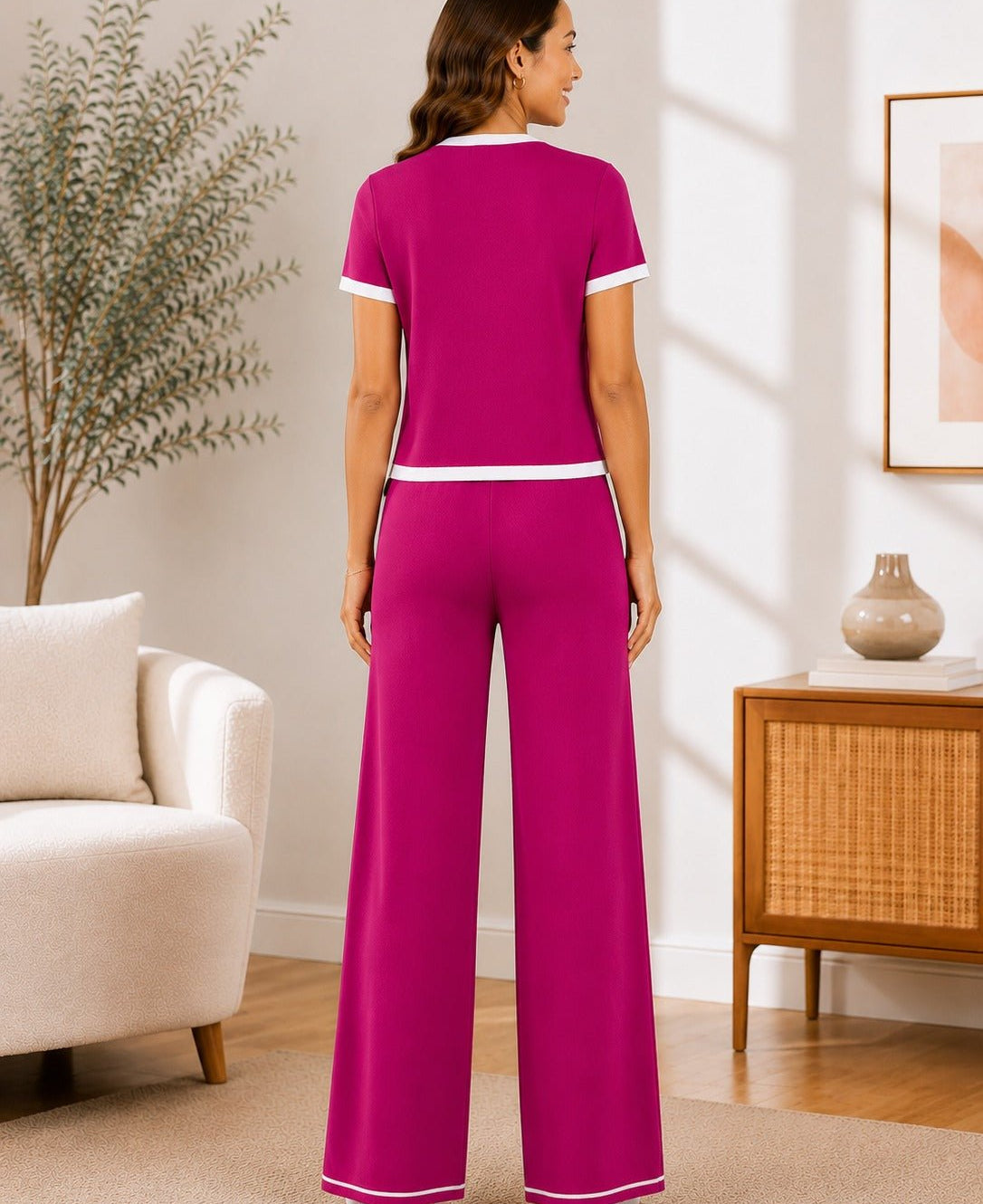 Ladies Pink Contrast Two-Piece Set- New Feeling - StylePhase SA