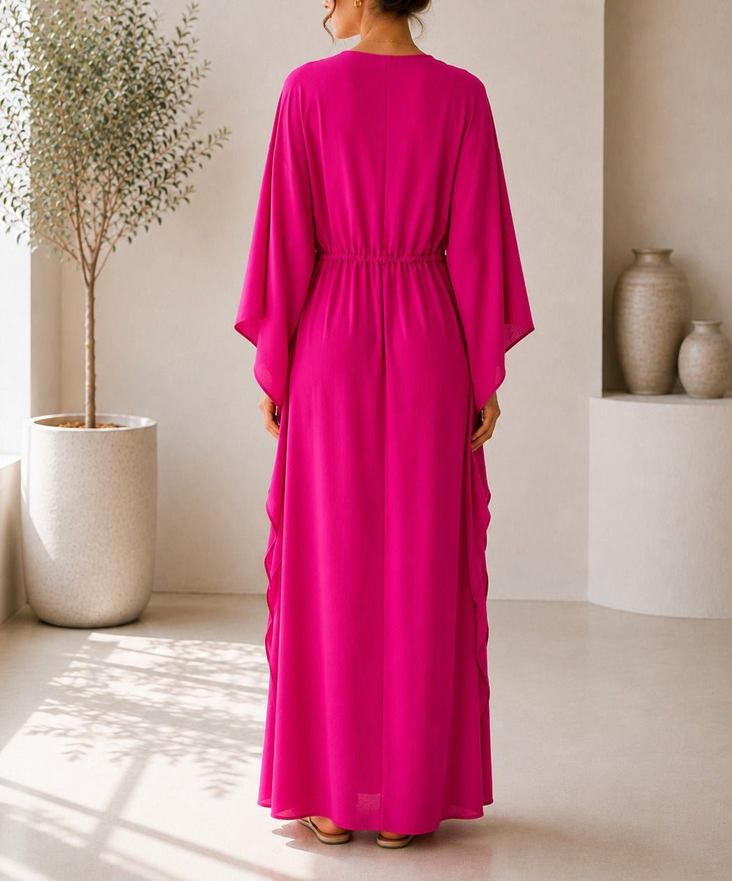 Ladies Pink Drawstring V-neck Kaftan - StylePhase SA