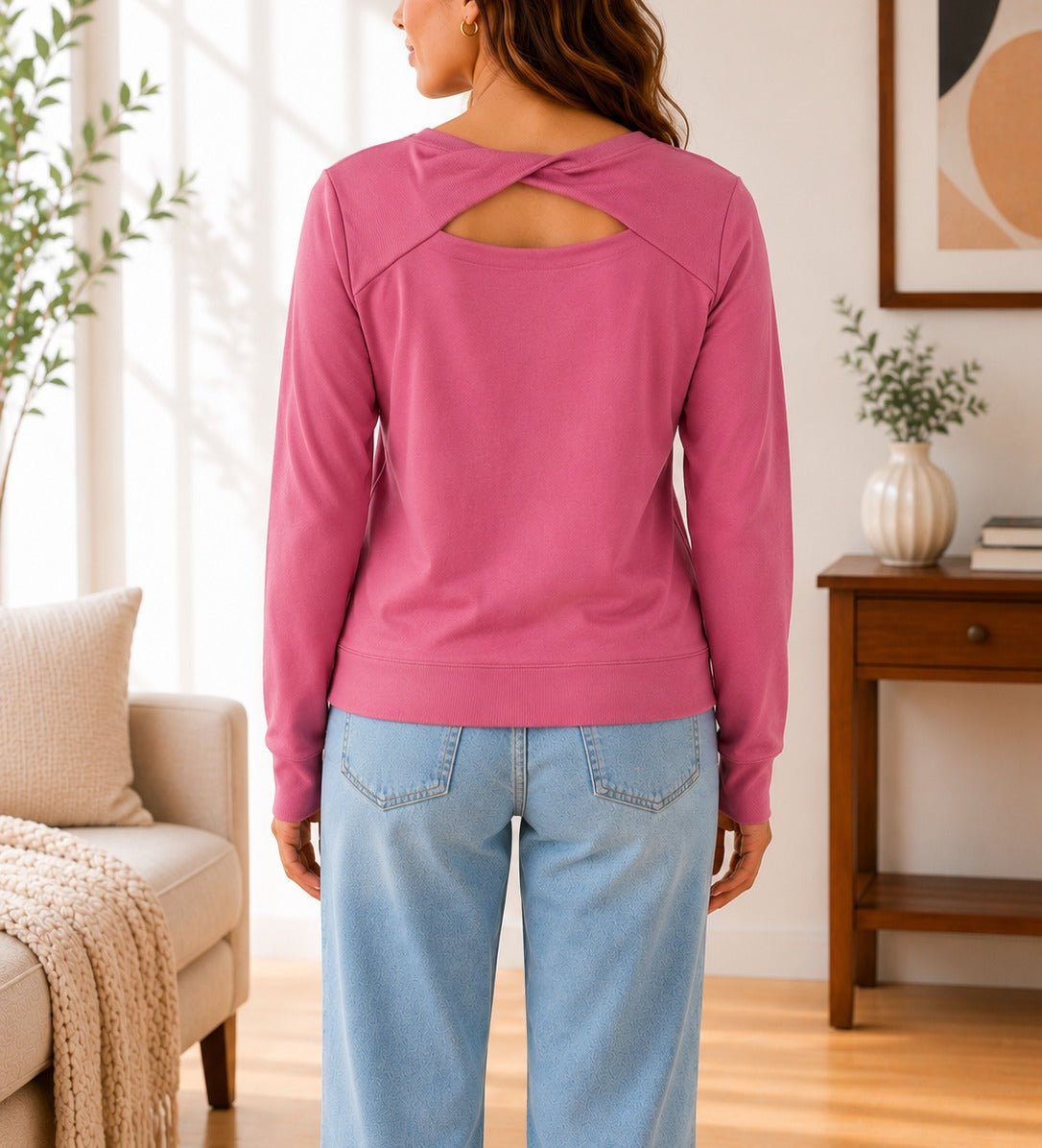 Ladies Pink Gym Back Twist Sweater - StylePhase SA