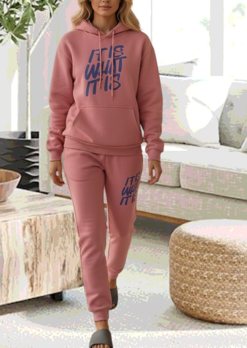 Ladies Pink Printed Fleece Tracksuit - It Is What It Is - StylePhase SA