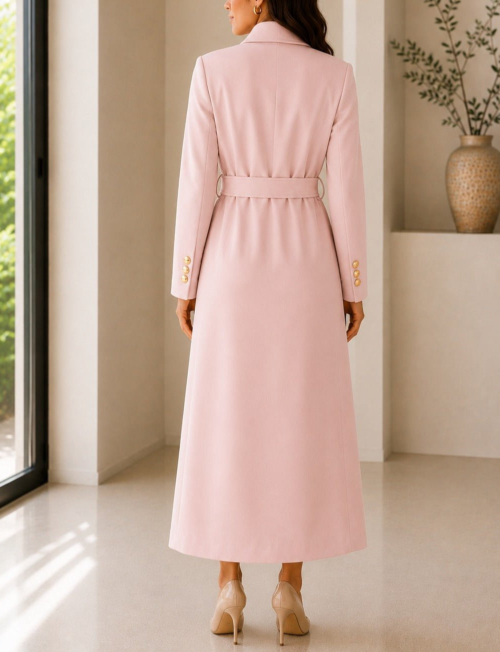 Ladies Pink Side Collar Double Breasted Melton Coat - StylePhase SA