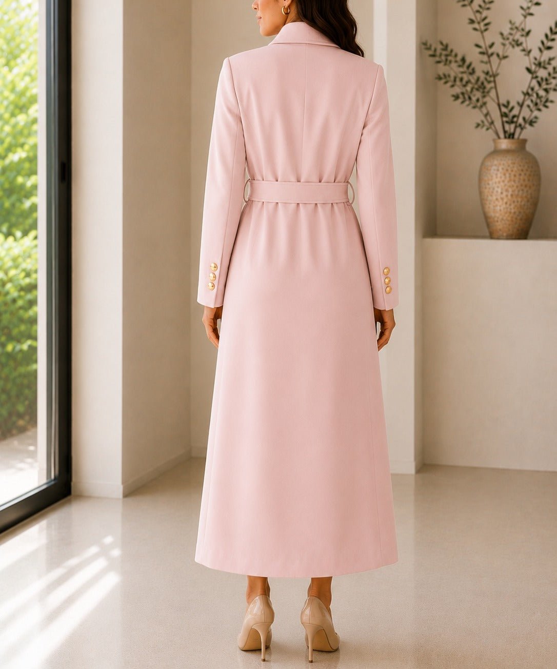 Ladies Pink Side Collar Double Breasted Melton Coat - StylePhase SA