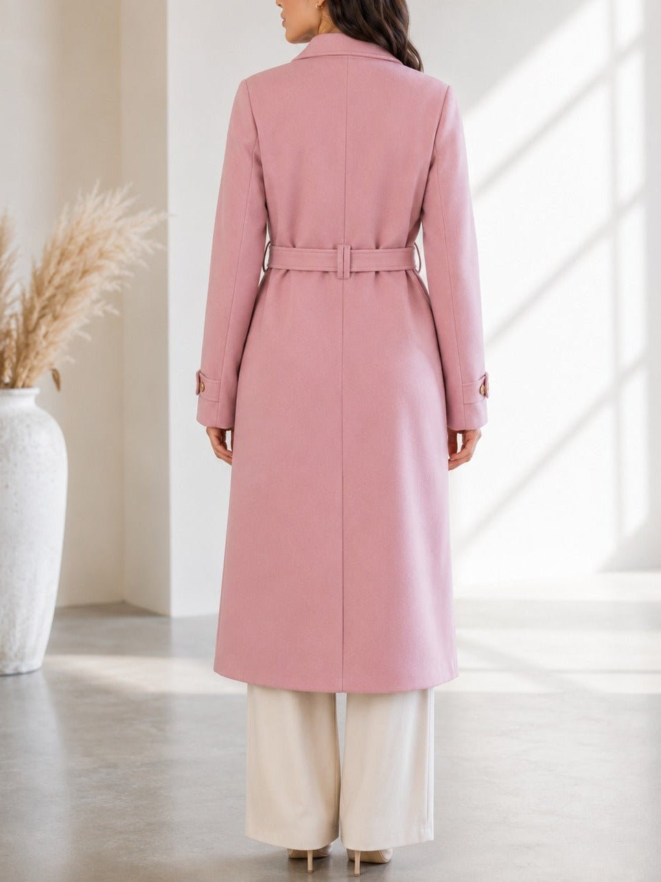 Ladies Pink Side Collar Melton Coat - StylePhase SA