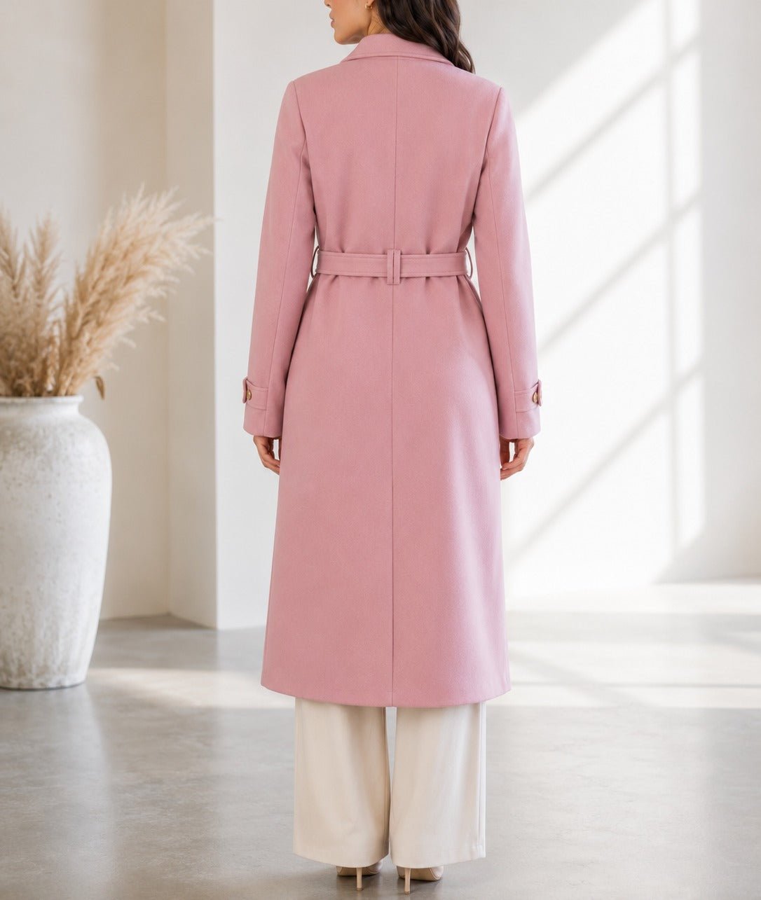 Ladies Pink Side Collar Melton Coat - StylePhase SA
