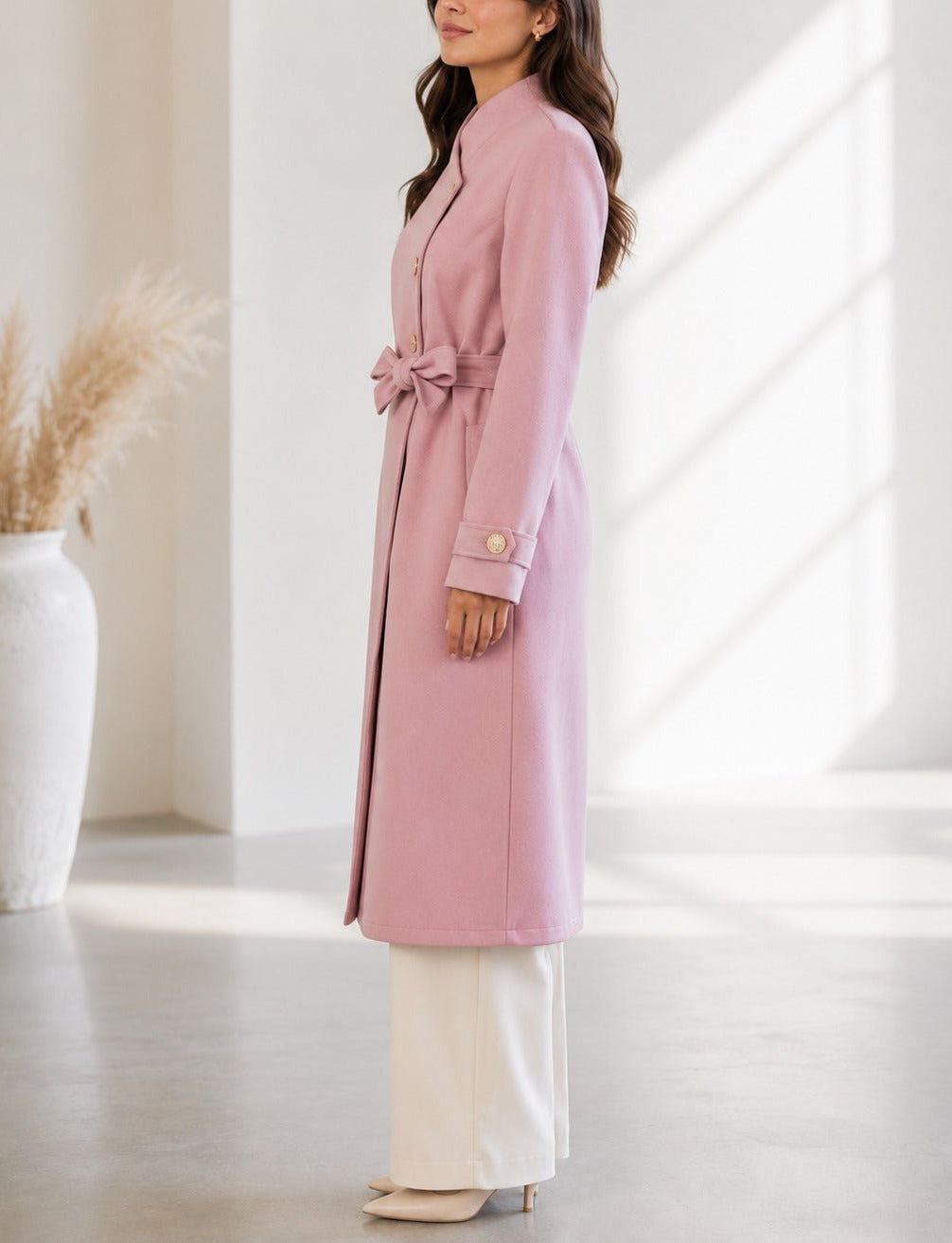 Ladies Pink Side Collar Melton Coat - StylePhase SA