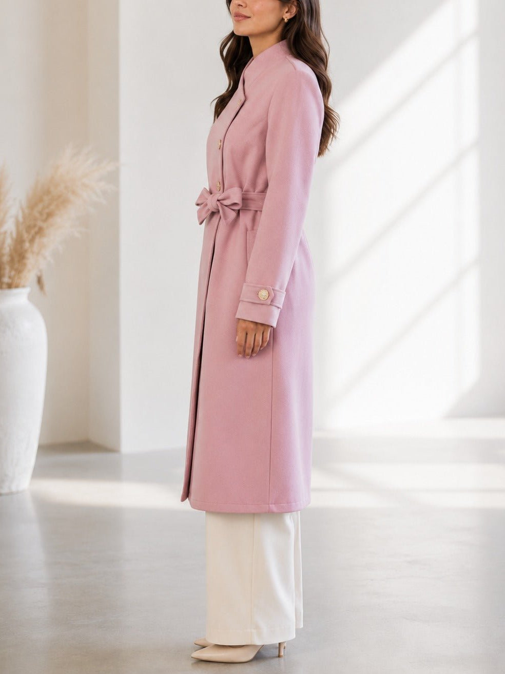 Ladies Pink Side Collar Melton Coat - StylePhase SA