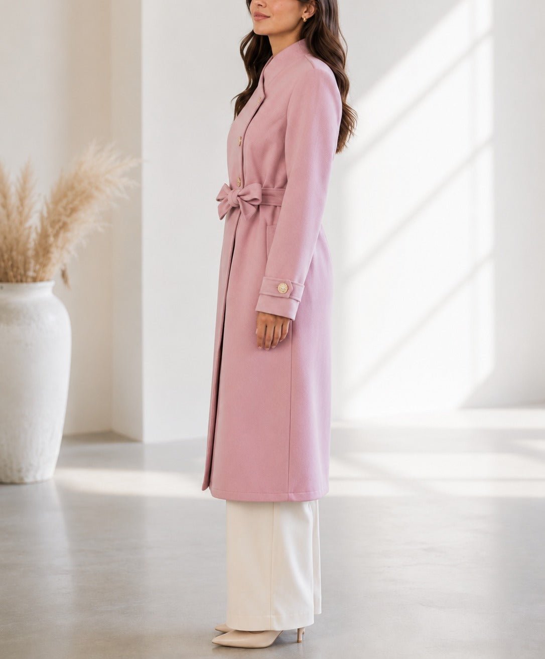 Ladies Pink Side Collar Melton Coat - StylePhase SA