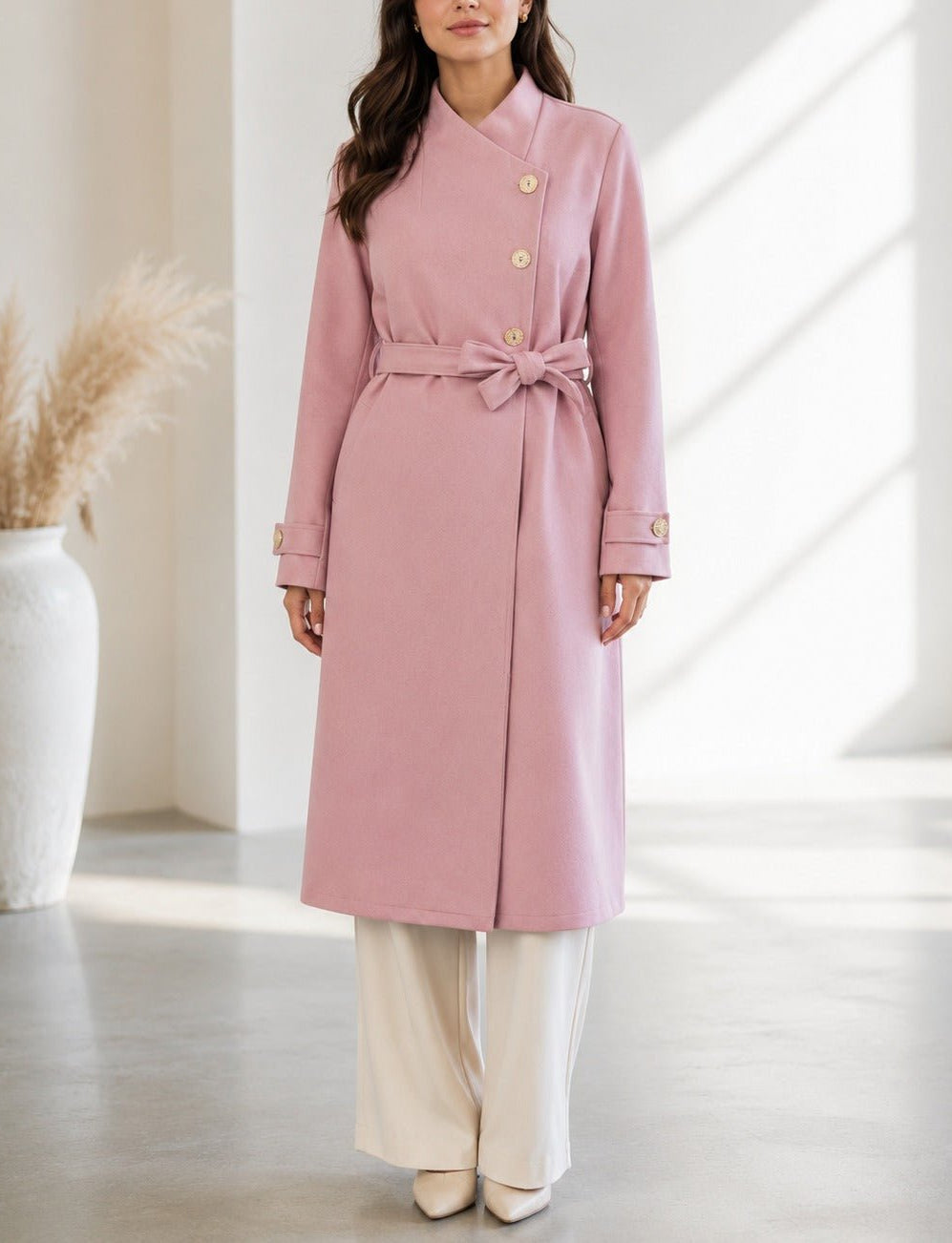 Ladies Pink Side Collar Melton Coat - StylePhase SA