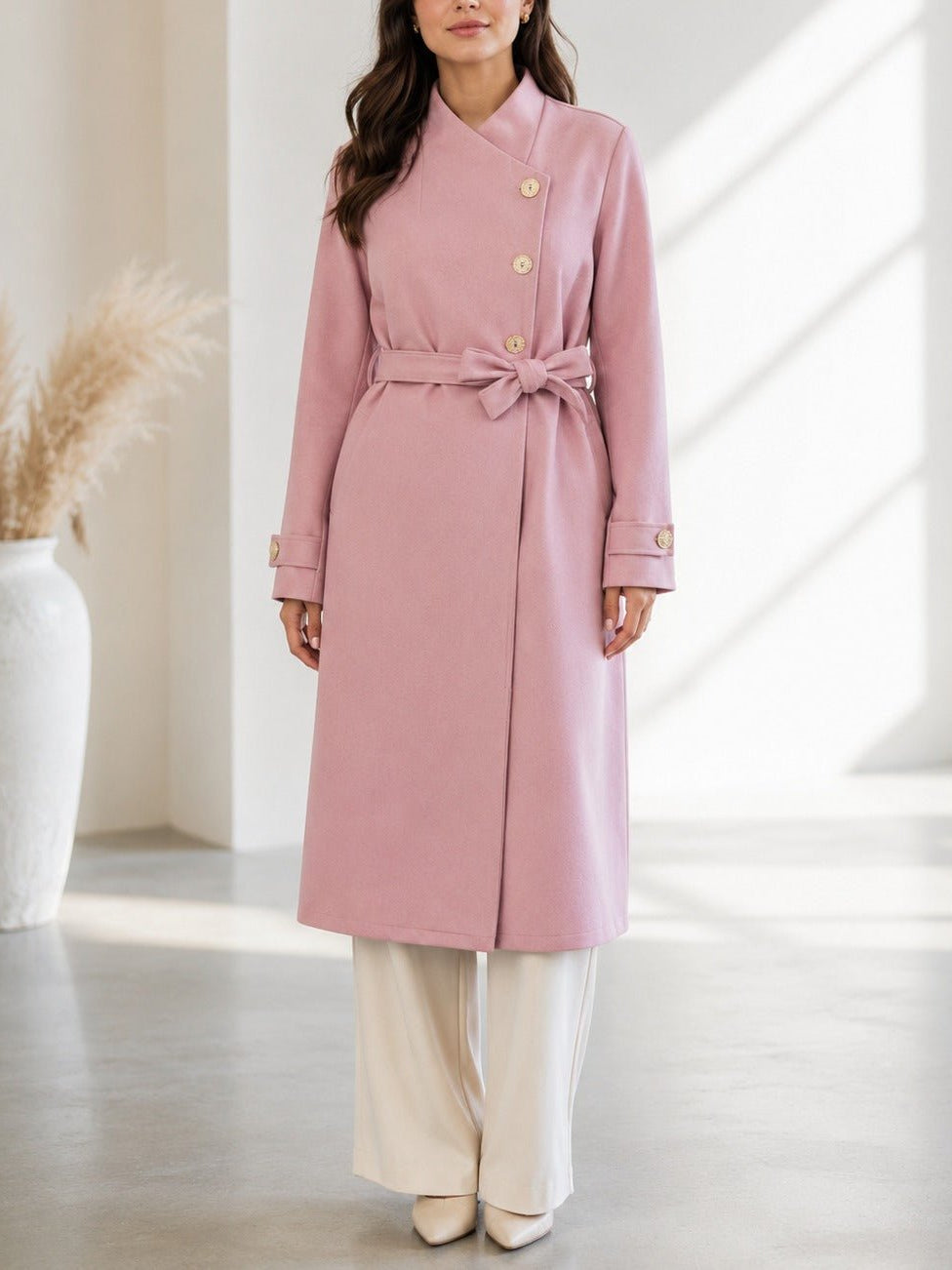 Ladies Pink Side Collar Melton Coat - StylePhase SA