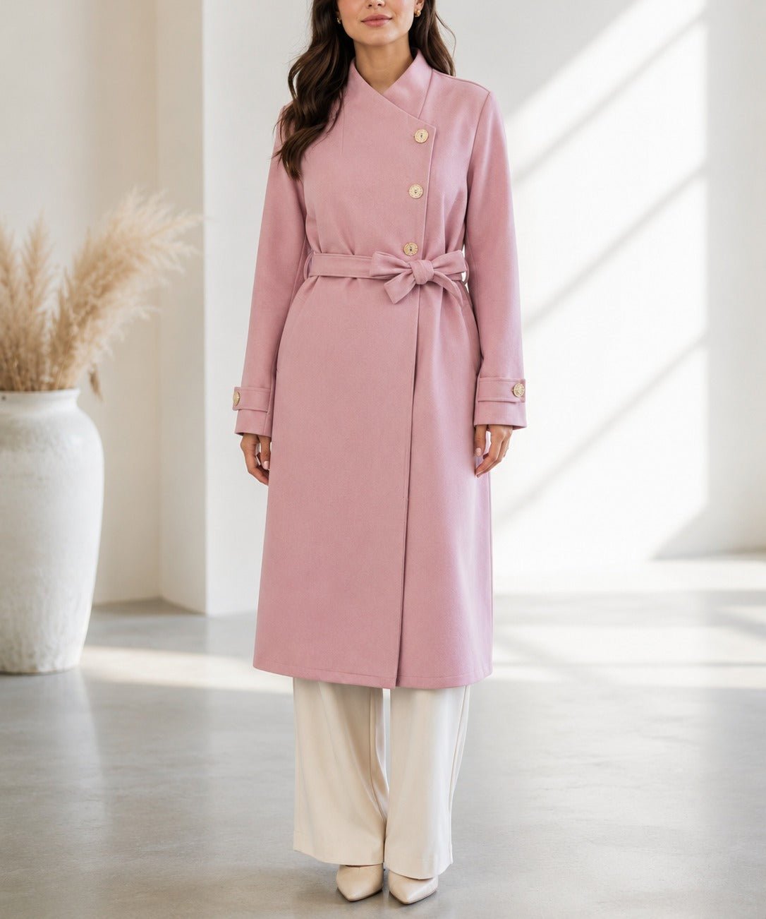 Ladies Pink Side Collar Melton Coat - StylePhase SA