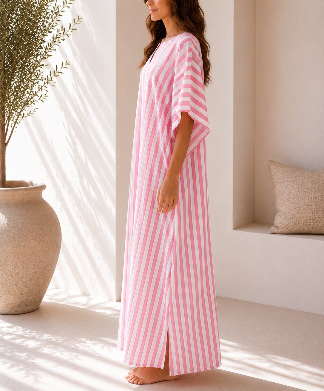 Ladies Pink Stripe Kaftan Maxi Dress - StylePhase SA
