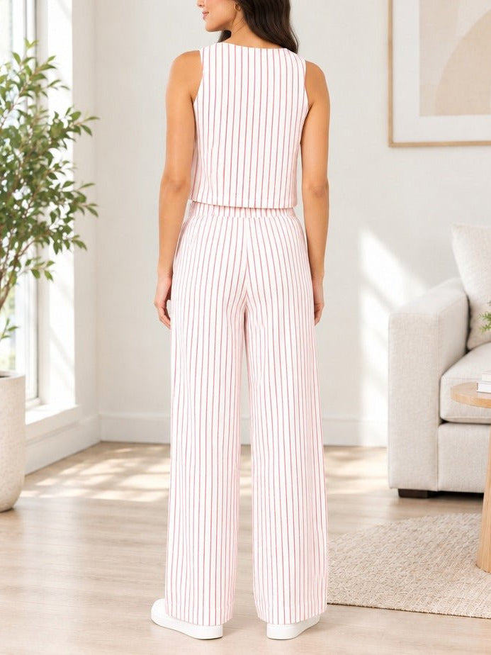 Ladies Pink Stripe Two-Piece Set - StylePhase SA