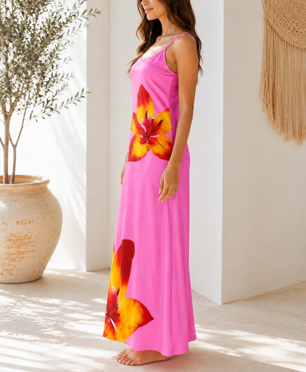 Ladies Pink Tropical Floral Maxi Dress - StylePhase SA