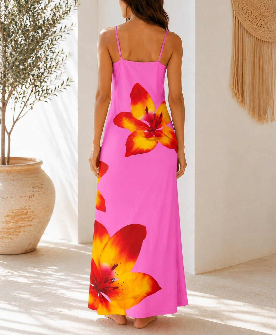 Ladies Pink Tropical Floral Maxi Dress - StylePhase SA