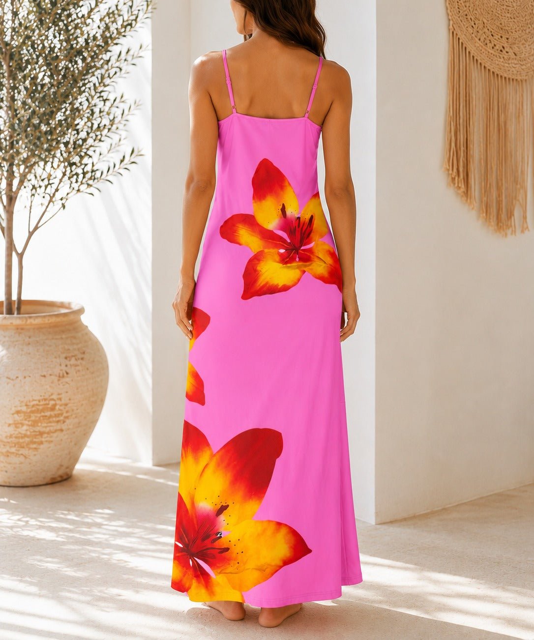 Ladies Pink Tropical Floral Maxi Dress - StylePhase SA