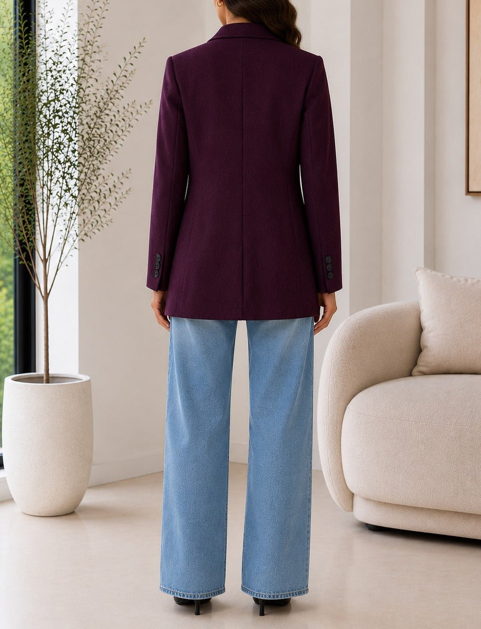 Ladies Plum Single Breasted Melton Coat - StylePhase SA