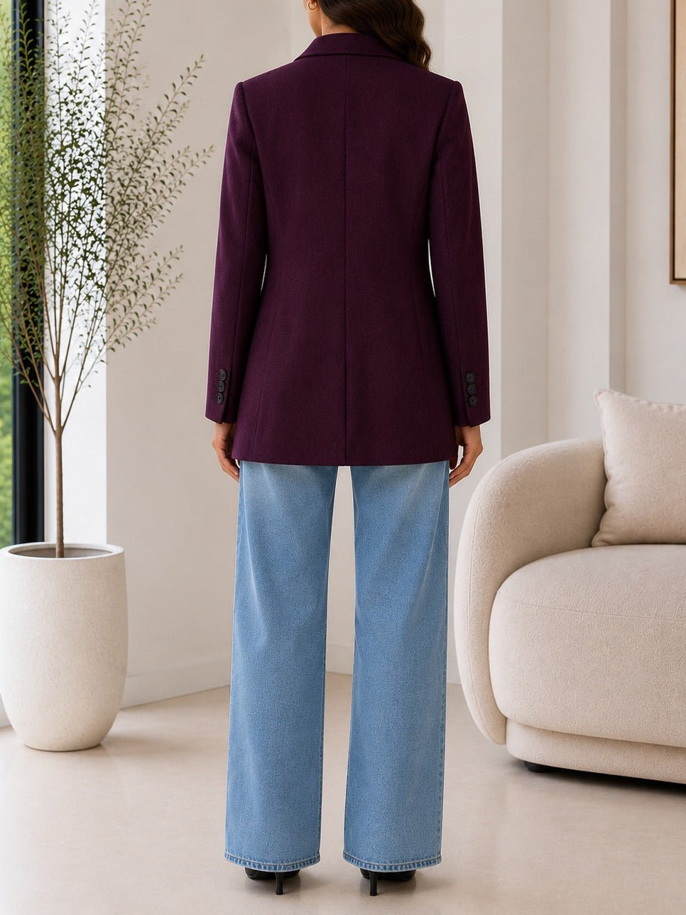 Ladies Plum Single Breasted Melton Coat - StylePhase SA