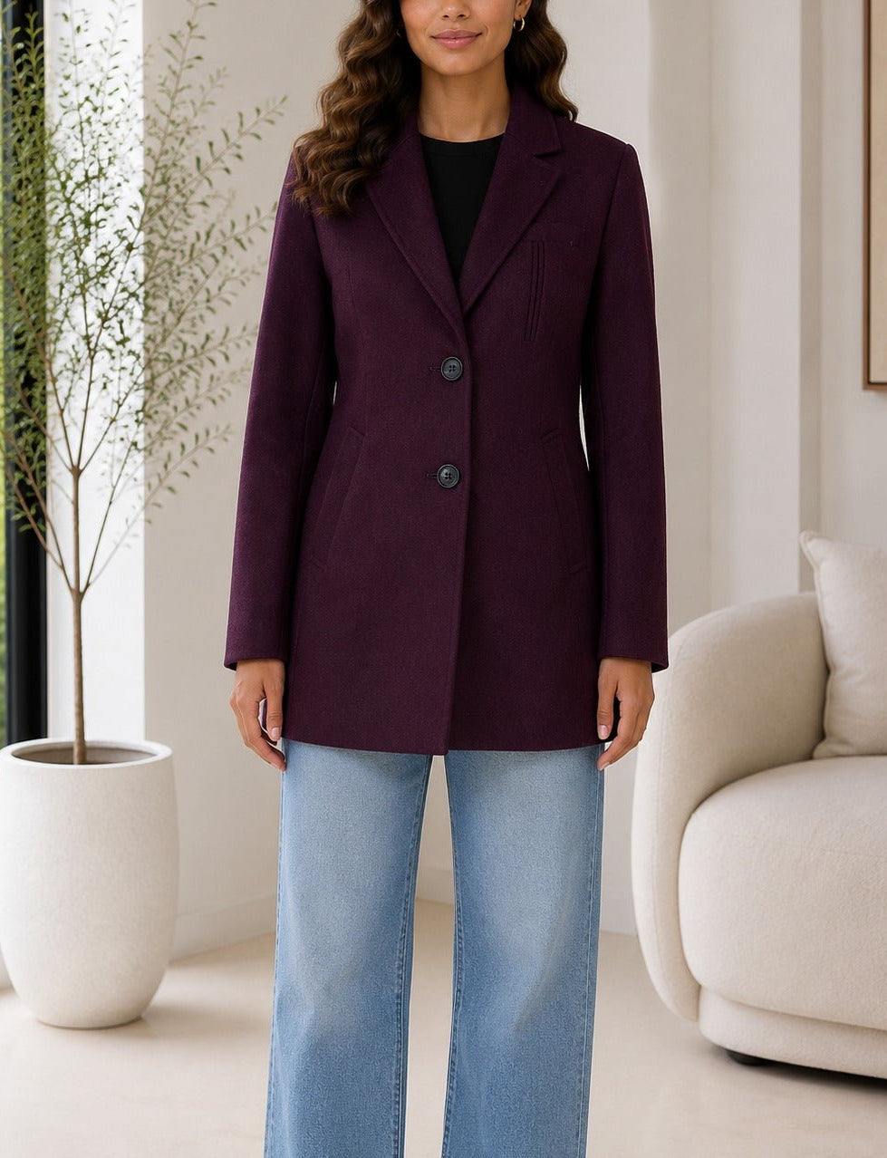 Ladies Plum Single Breasted Melton Coat - StylePhase SA