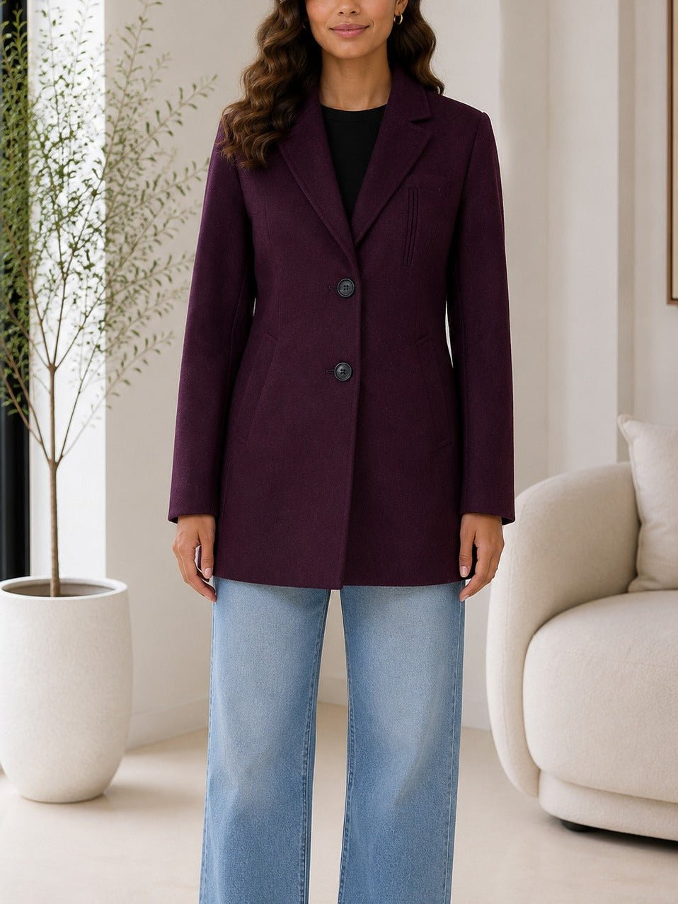 Ladies Plum Single Breasted Melton Coat - StylePhase SA