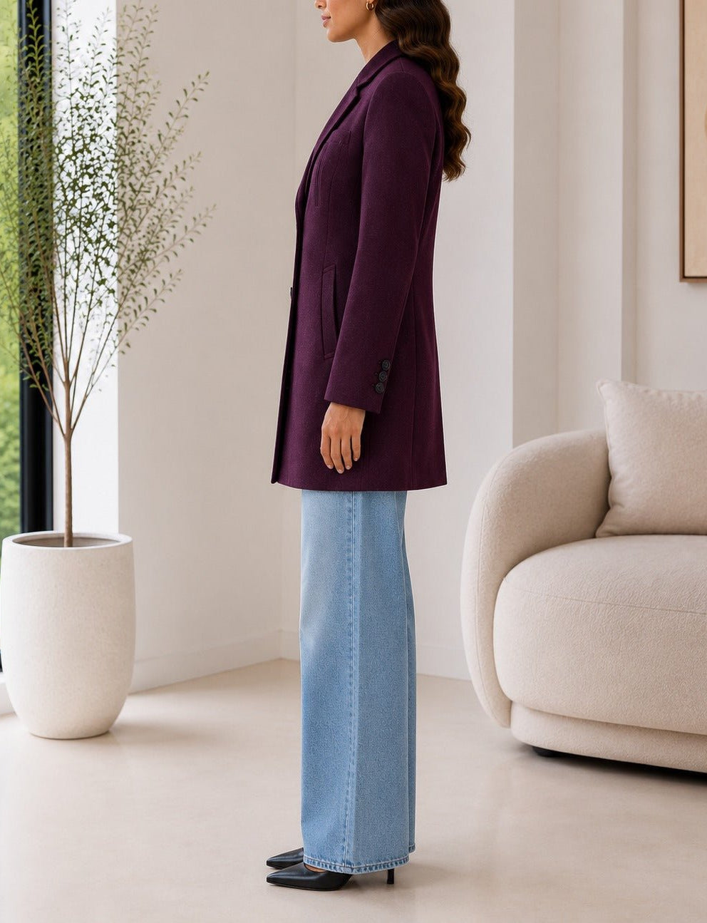 Ladies Plum Single Breasted Melton Coat - StylePhase SA