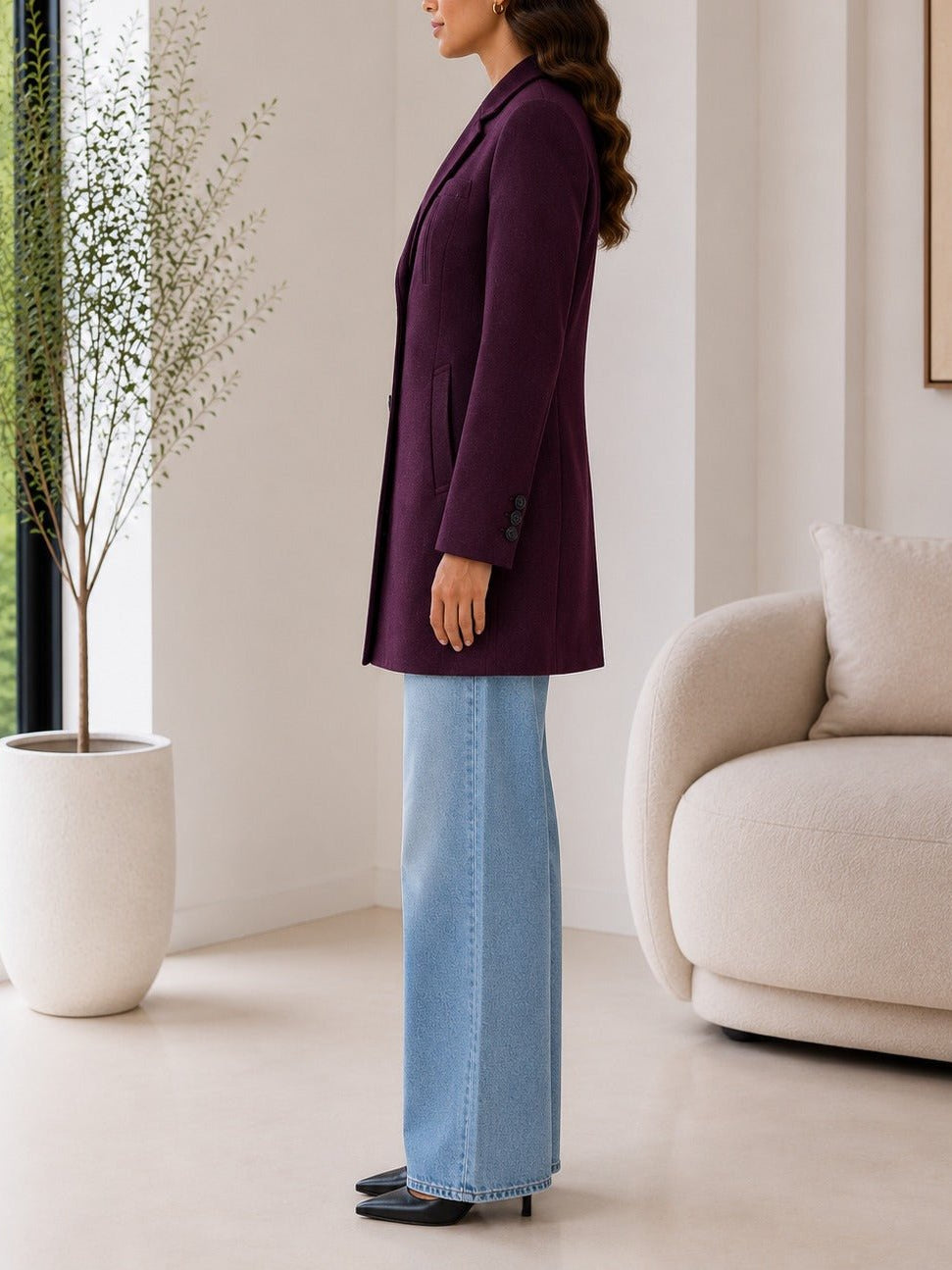 Ladies Plum Single Breasted Melton Coat - StylePhase SA