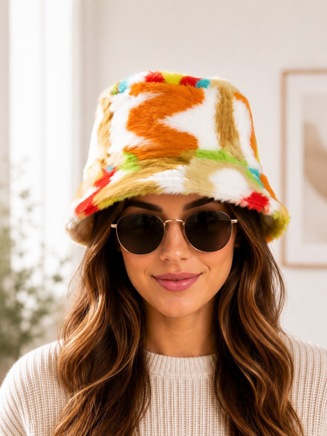 Ladies Plush Bucket Hat-Colorful Print - StylePhase SA