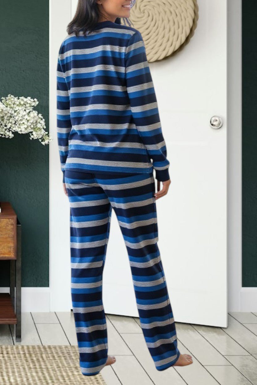 Ladies Polar Fleece Grey Stripe Pyjama Set - StylePhase SA