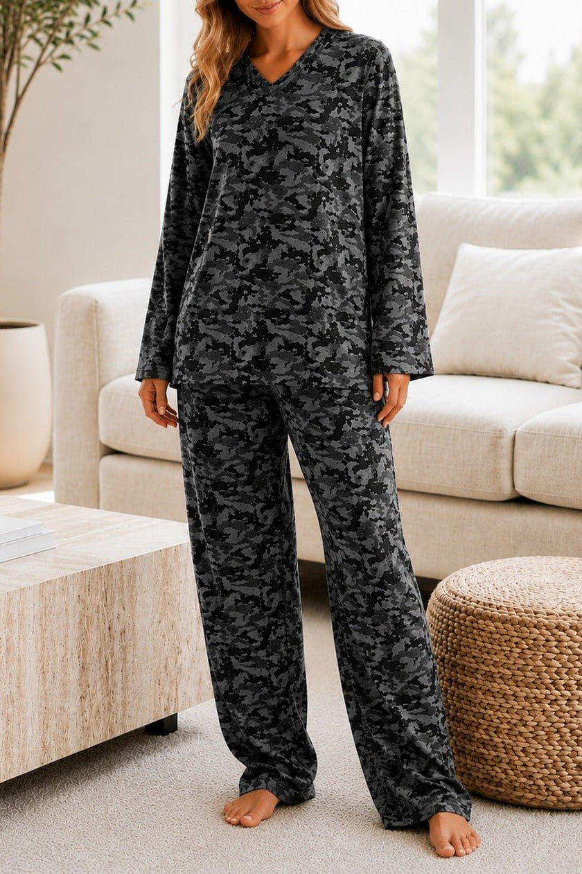 Ladies Polar Fleece Printed Pyjama Set - Grey - StylePhase SA