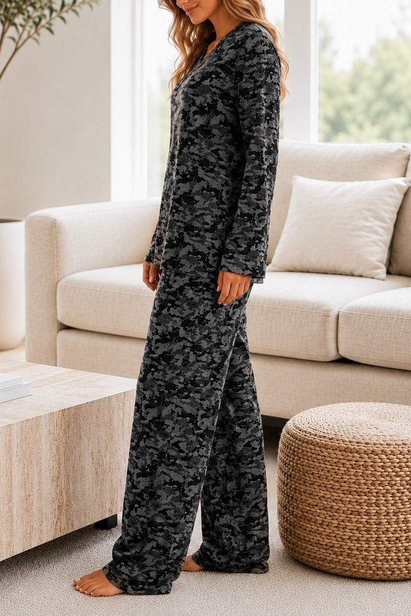 Ladies Polar Fleece Printed Pyjama Set - Grey - StylePhase SA