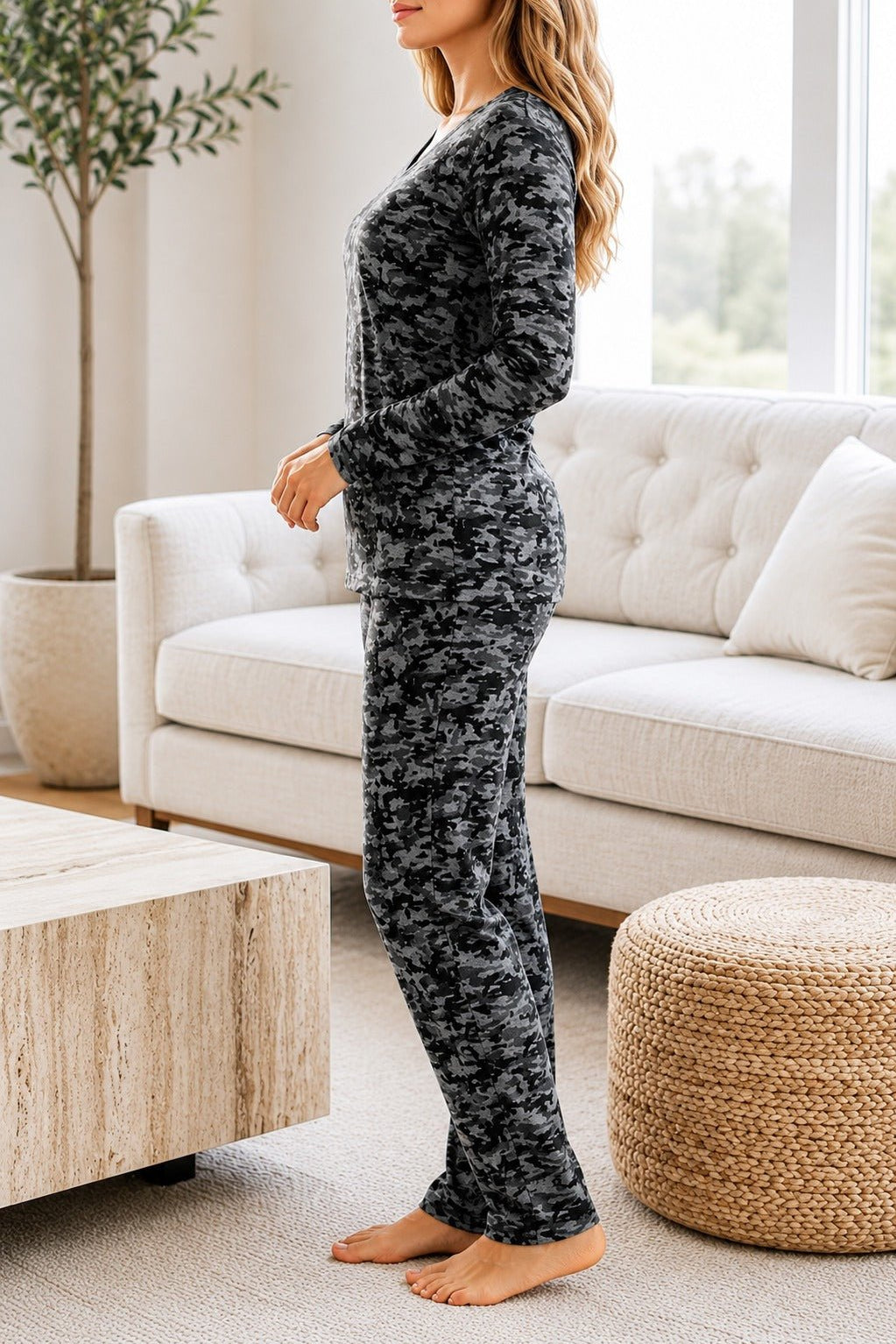 Ladies Polar Fleece Printed Pyjama Set - Grey - StylePhase SA