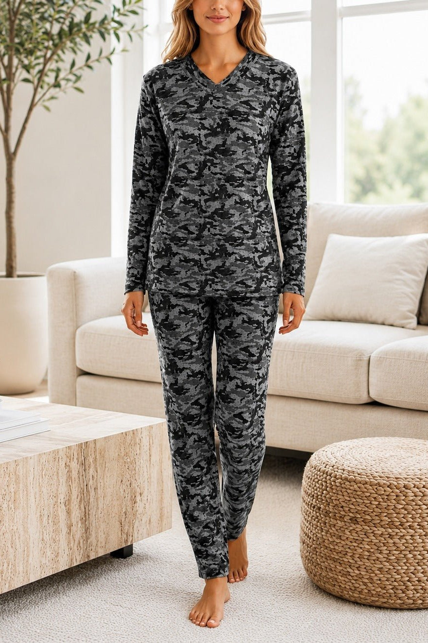Ladies Polar Fleece Printed Pyjama Set - Grey - StylePhase SA