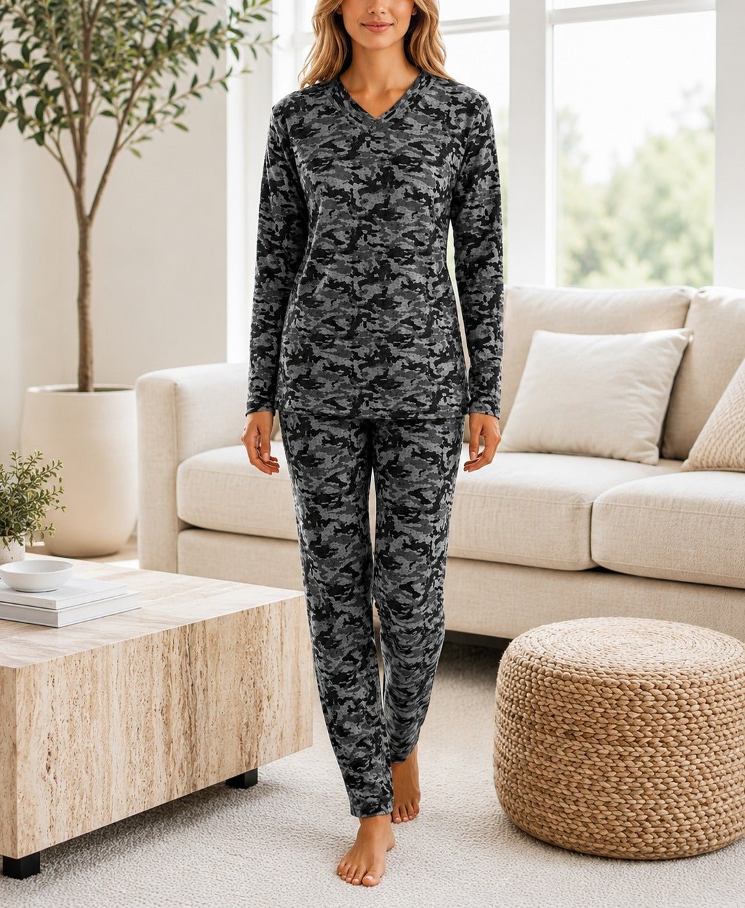 Ladies Polar Fleece Printed Pyjama Set - Grey - StylePhase SA