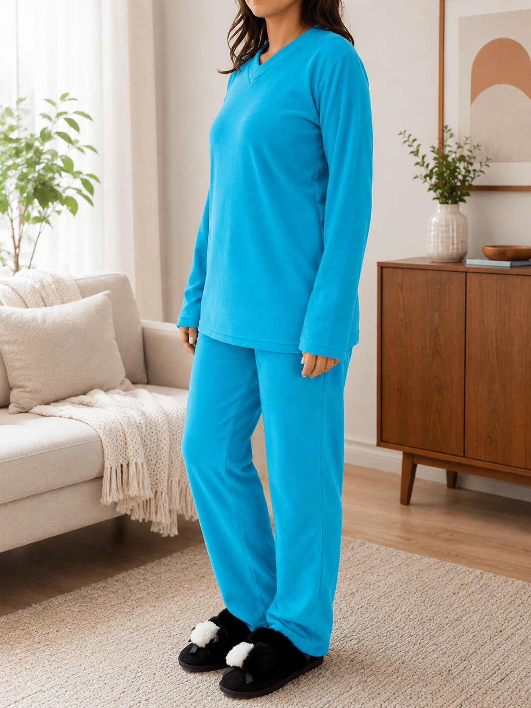 Ladies Polar Fleece Printed Pyjama Set - Teal - StylePhase SA