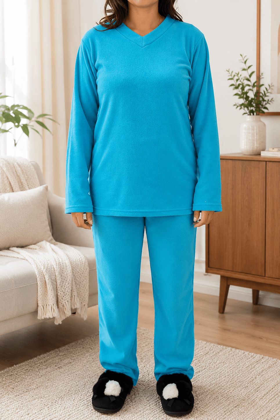 Ladies Polar Fleece Printed Pyjama Set - Teal - StylePhase SA