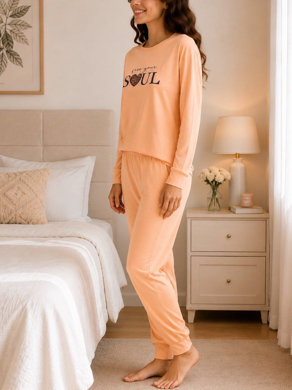 Ladies Printed Peach Pj Set -Free Your Soul - StylePhase SA