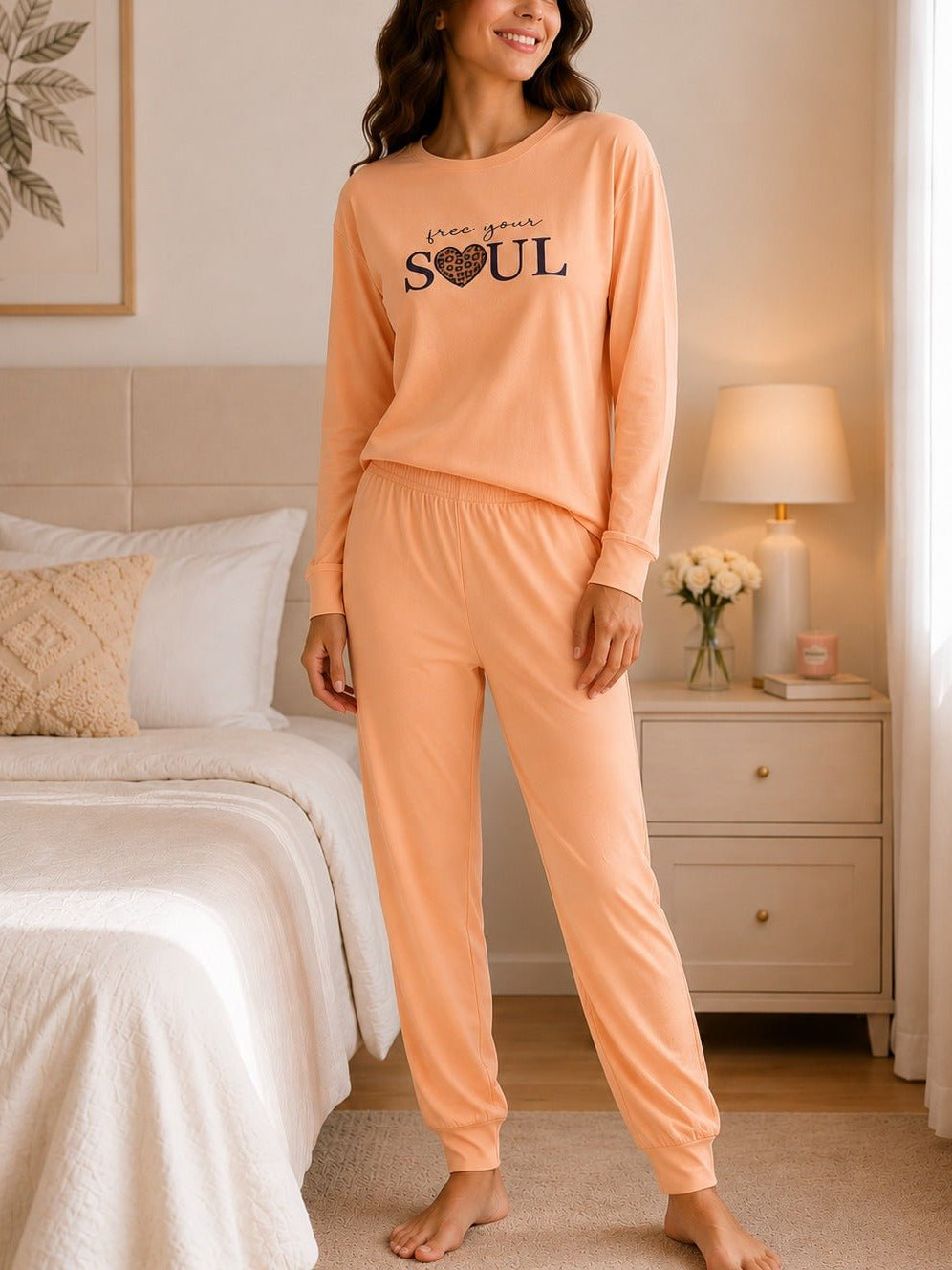 Ladies Printed Peach Pj Set -Free Your Soul - StylePhase SA
