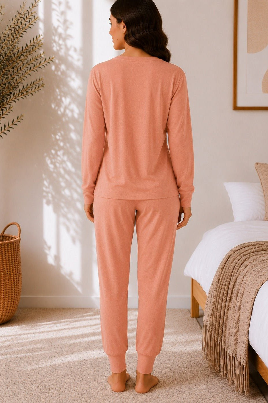 Ladies Printed Peach Pj Set -Good Vibes Only - StylePhase SA