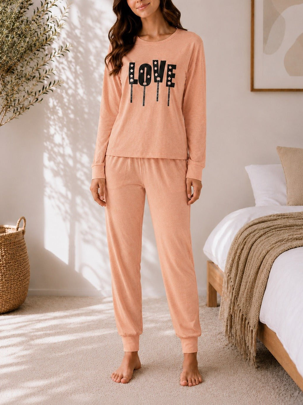 Ladies Printed Peach Pj Set -LOVE - StylePhase SA