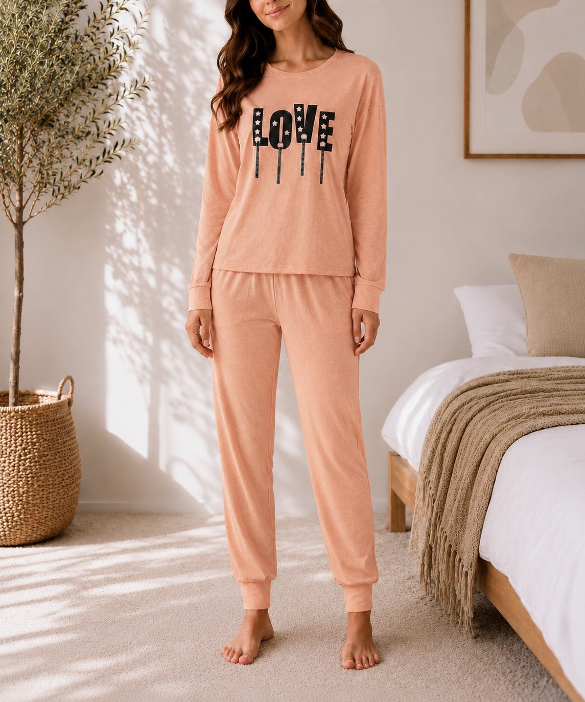 Ladies Printed Peach Pj Set -LOVE - StylePhase SA