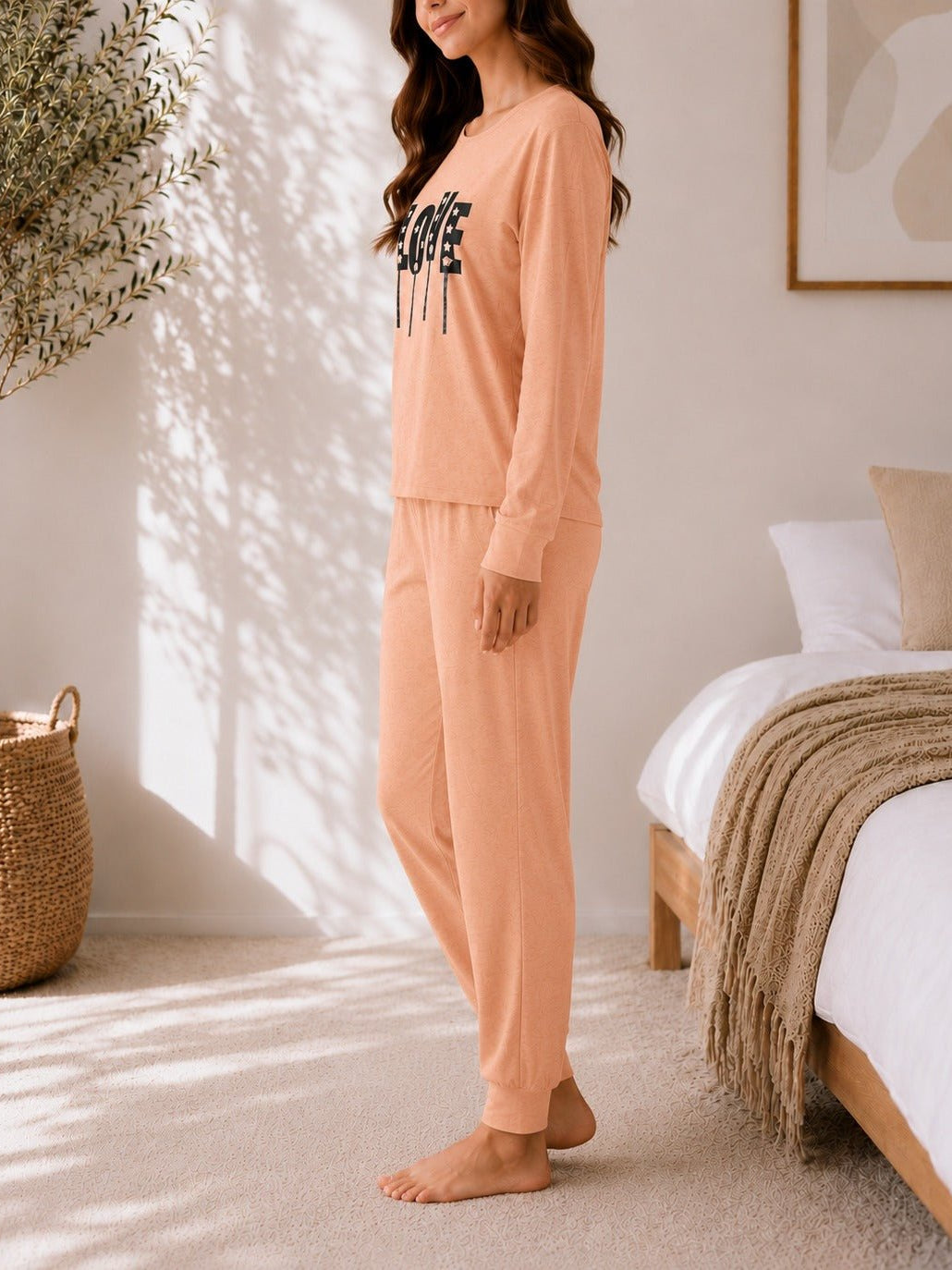 Ladies Printed Peach Pj Set -LOVE - StylePhase SA
