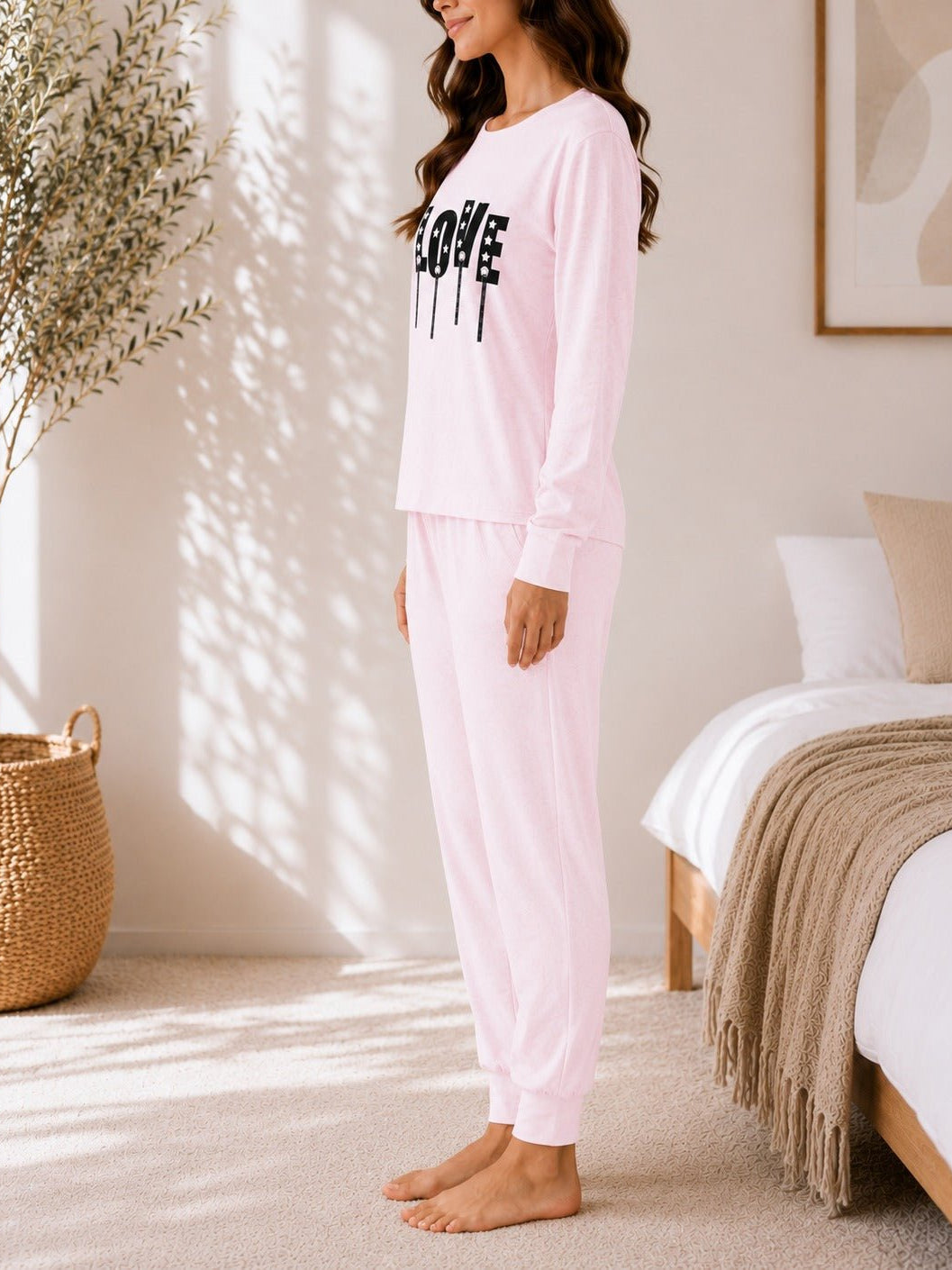 Ladies Printed Pink Pj Set -LOVE - StylePhase SA